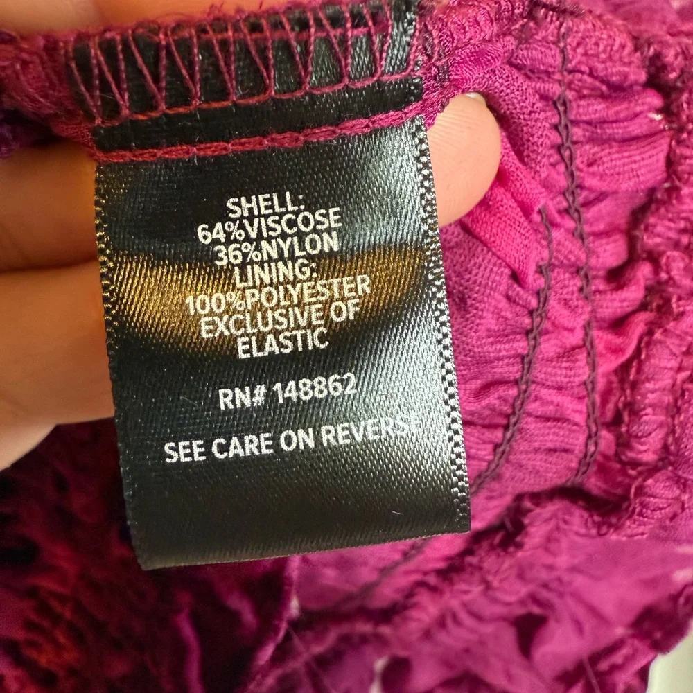 Pink Purple Puff Sleeve Burn Out Velvet Smocked Crop Blouse Bustier Sexy - Picture 5 of 7